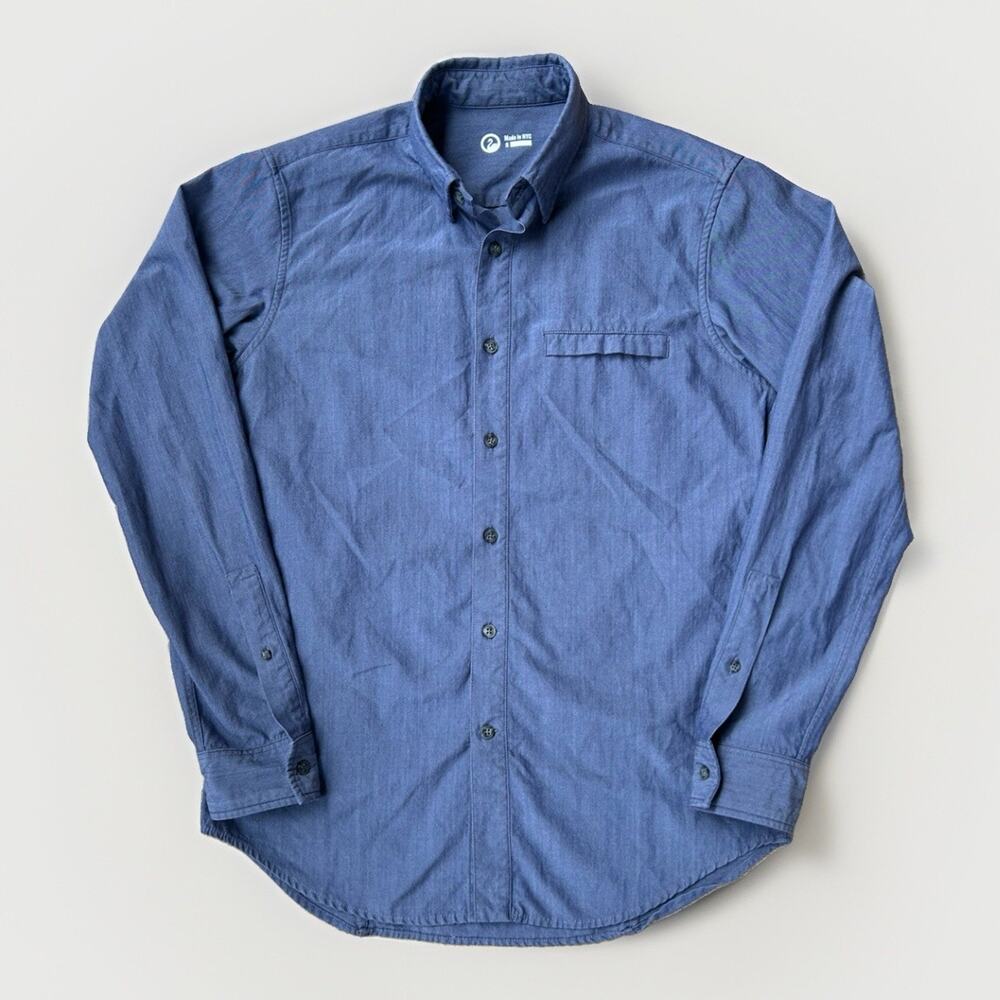Outlier Merino Co Pivot Shirt Men's Size Small Wool Cotton Blue Travel Gorpcore